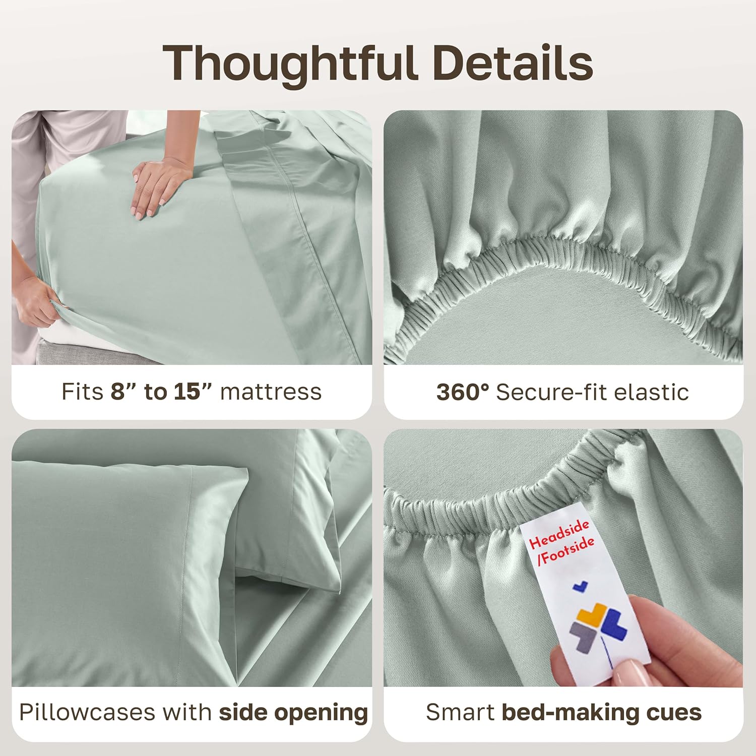 Thumbnail 4 de California Design Den Split King Bed Sheets Silver Sage