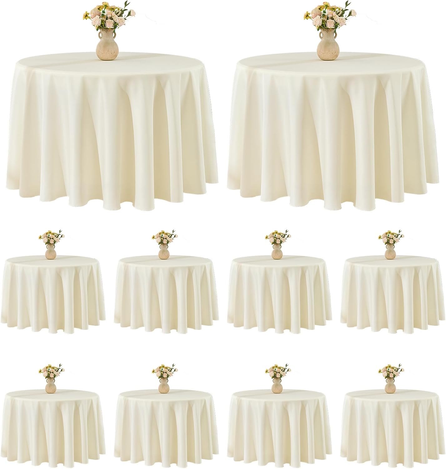Detalle de VidaFete 10-Pack 120-Inch Round Polyester Tablecloth (Ivory) for Dining, Parties & Weddings