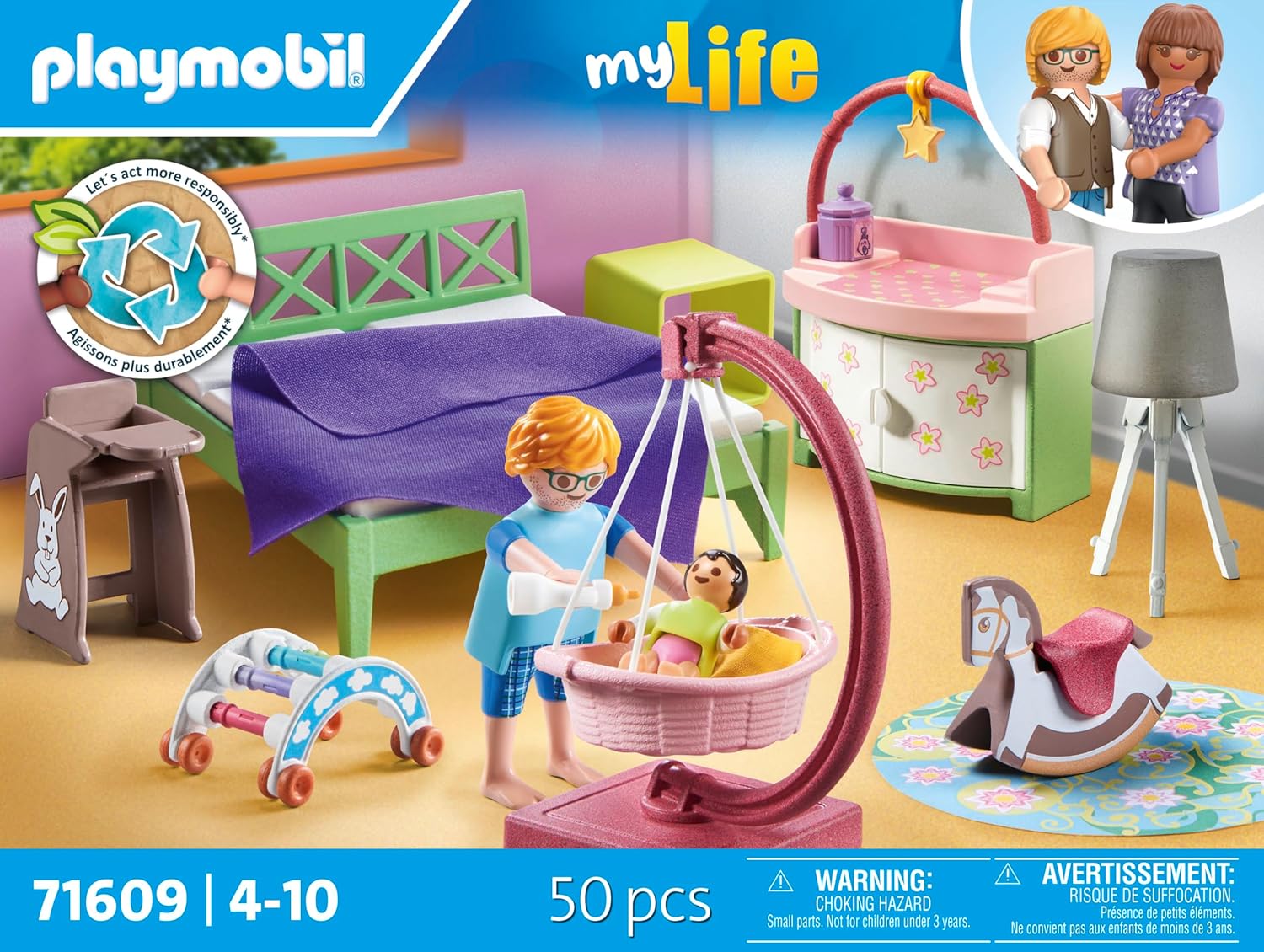 Thumbnail 3 de PLAYMOBIL MyLife 71609 Schlafzimmer mit Babyspielecke – 50-teiliges Figuren-Set für Kinder ab 4 Jahren
