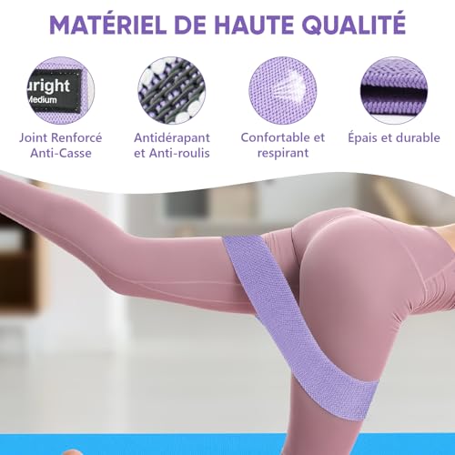 Thumbnail 2 de Suright Bande Elastique Musculation en Tissu – 3 Niveaux de Force (Lavande, Violet, Violet foncé)