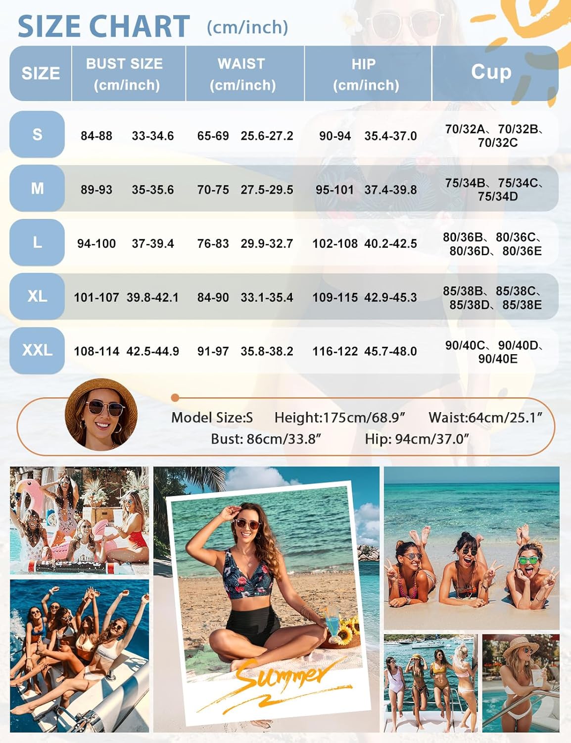 Thumbnail 5 de Tuopuda Costume da Bagno Donna a Vita Alta in Due Pezzi – Top push up con scollo a V e slip a vita alta con controllo pancia