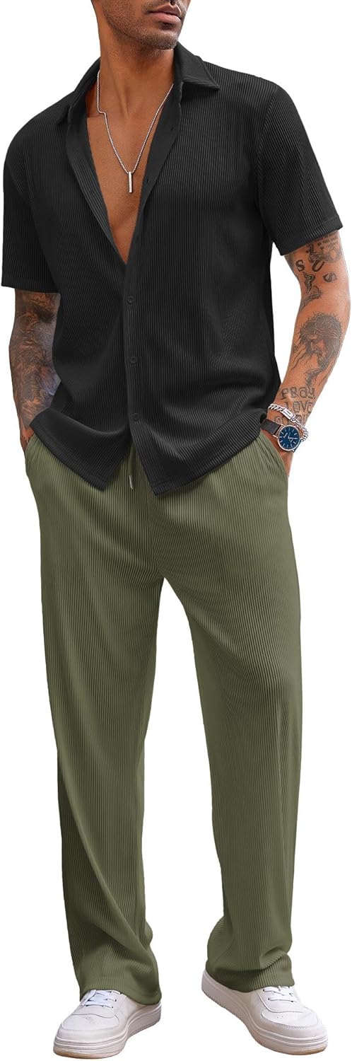 Detalle 2 de COOFANDY Button Down Shirt Set for Summer