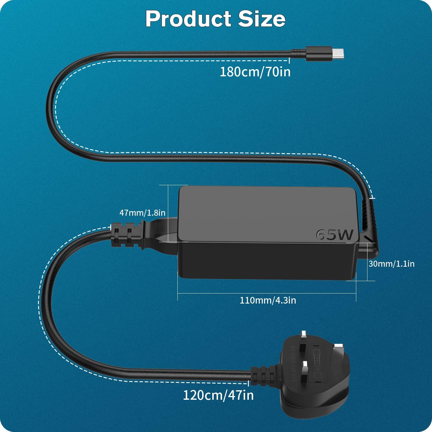 Thumbnail 5 de 65W USB-C Laptop Charger for Lenovo ThinkPad