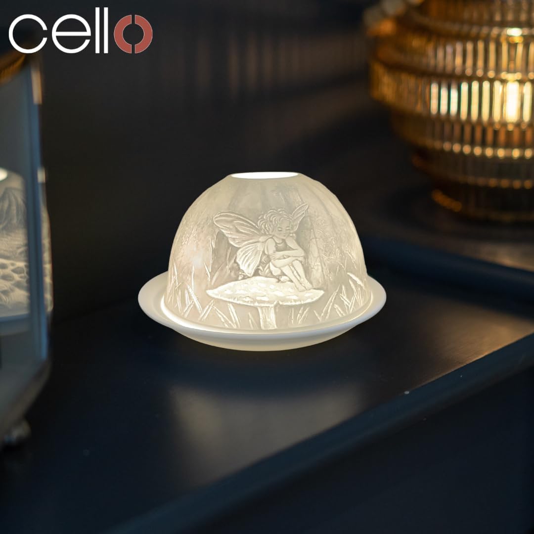 Thumbnail 2 de Cello Porcelain Tealight Holder Dome (Fairy Angel 3D Projection) – LED or tealight wax warmer gift ornament