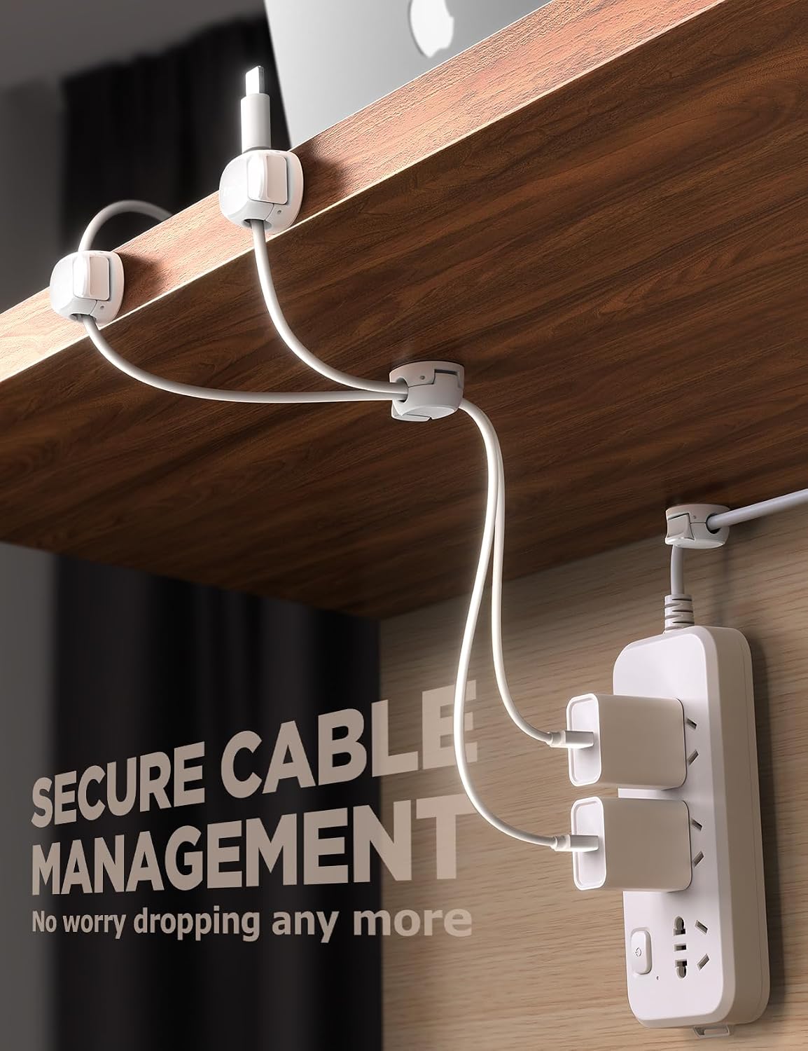 Thumbnail 4 de Chfeila Cable Tidy Clips, 8Pack [Dual Spring & Clasp, Max Secure] Cable Organiser, Desk Cable Management, Adhesive Phone Charging Wire Holder for Nightstand/Car/Wall, Home, Office Accessories - White