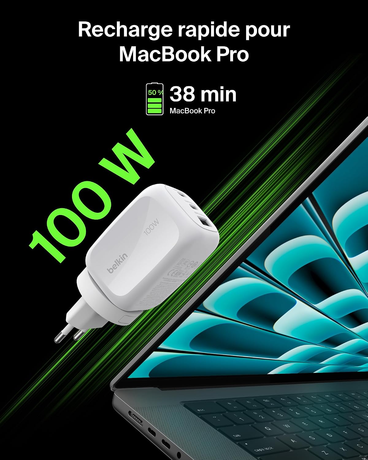 Detalle 2 de Belkin Chargeur GaN 3 Ports USB‑C 100 W
