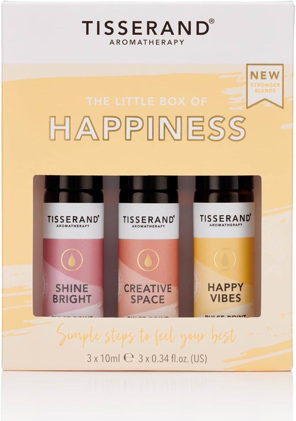 Detalle de Tisserand The Little Box of Happiness: Shine Bright, Creative Space & Happy Vibes — 3x10ml Pure Essential Oil Roll-Ons