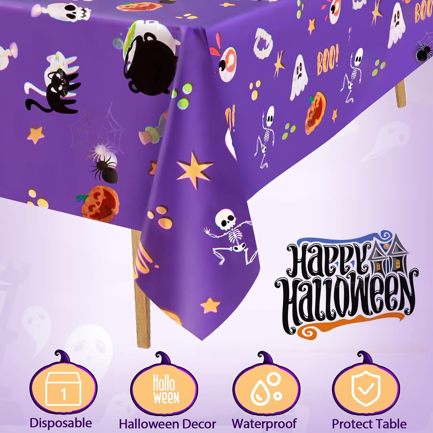 Detalle de PERFQU Halloween Tablecloth, 54 x 108 Inch