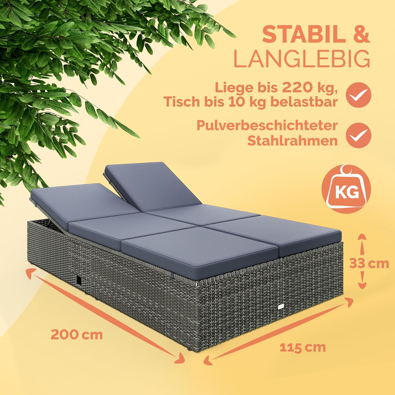 Thumbnail 2 de Casaria Sonnenliege 2 Personen mit Klapptisch