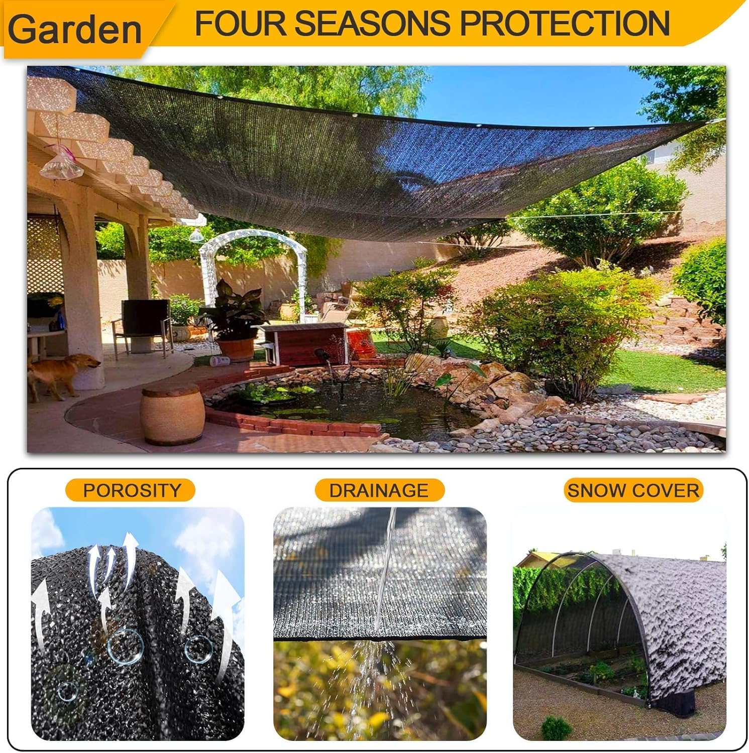 Detalle de Schattierungsnetz Garten mit Ösen – UV-schutz 80–95%, Sichtschutz & Beschattung für Balkon, Terrasse und Gewächshaus
