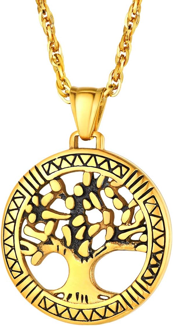 Detalle de FOCALOOK Damen Halskette Edelstahl Baum des Lebens Anhänger – 55,9 cm + 5,1 cm Verlängerung, Yggdrasil Weltenbaum