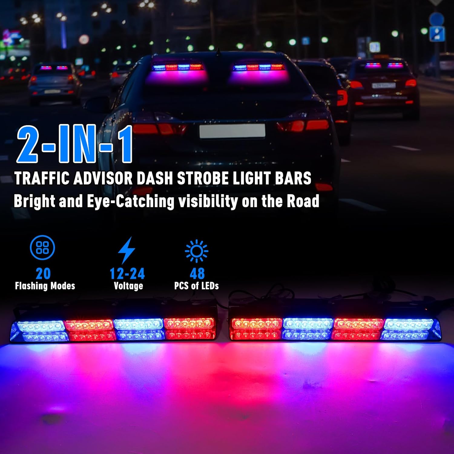 Thumbnail 2 de I LITTON 2-In-1 Red & Blue LED Windshield Dash Strobe Lights with Suction Cups