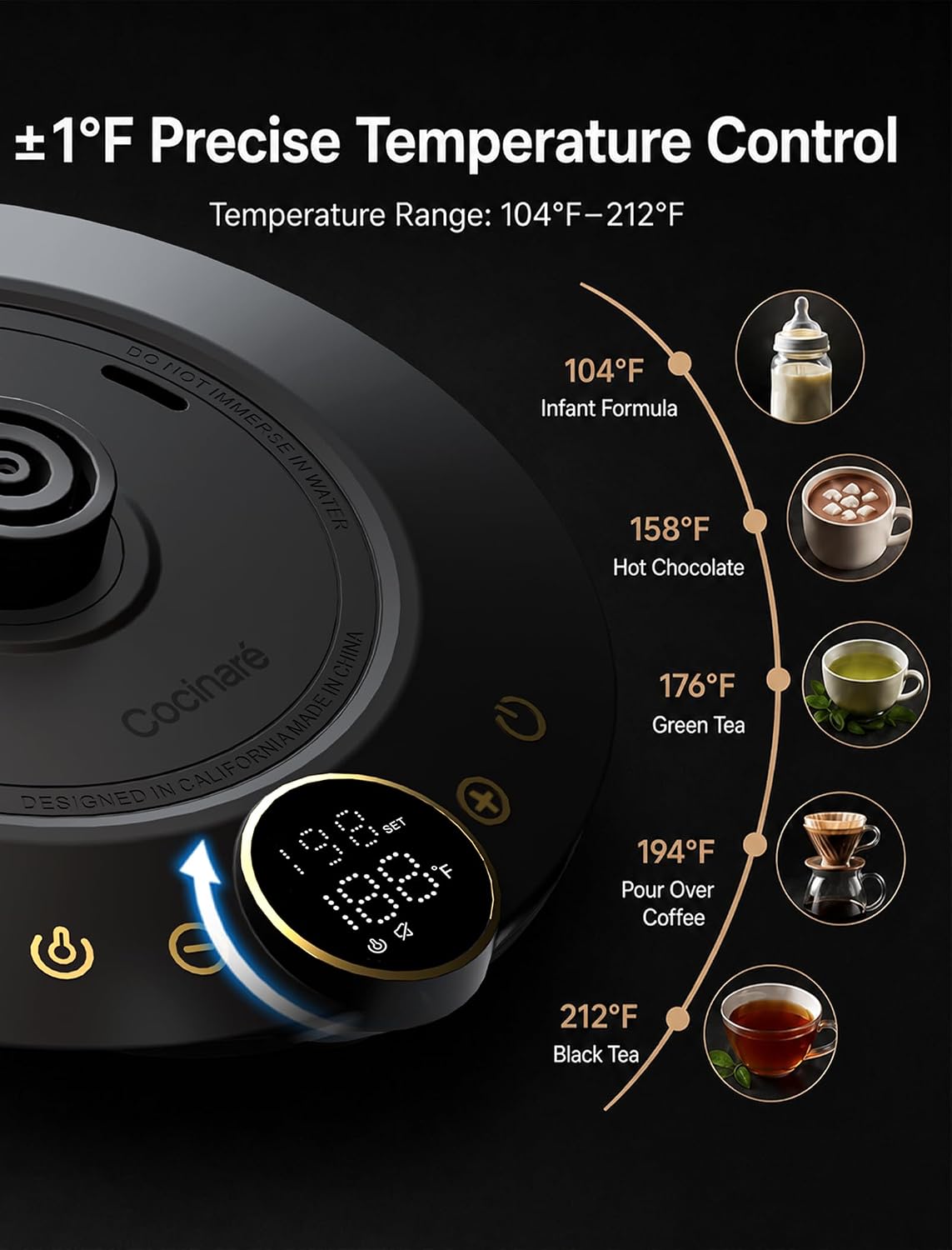 Thumbnail 2 de Cocinare Gooseneck Electric Kettle with ±1°F Precision, 0.9L, 1500W