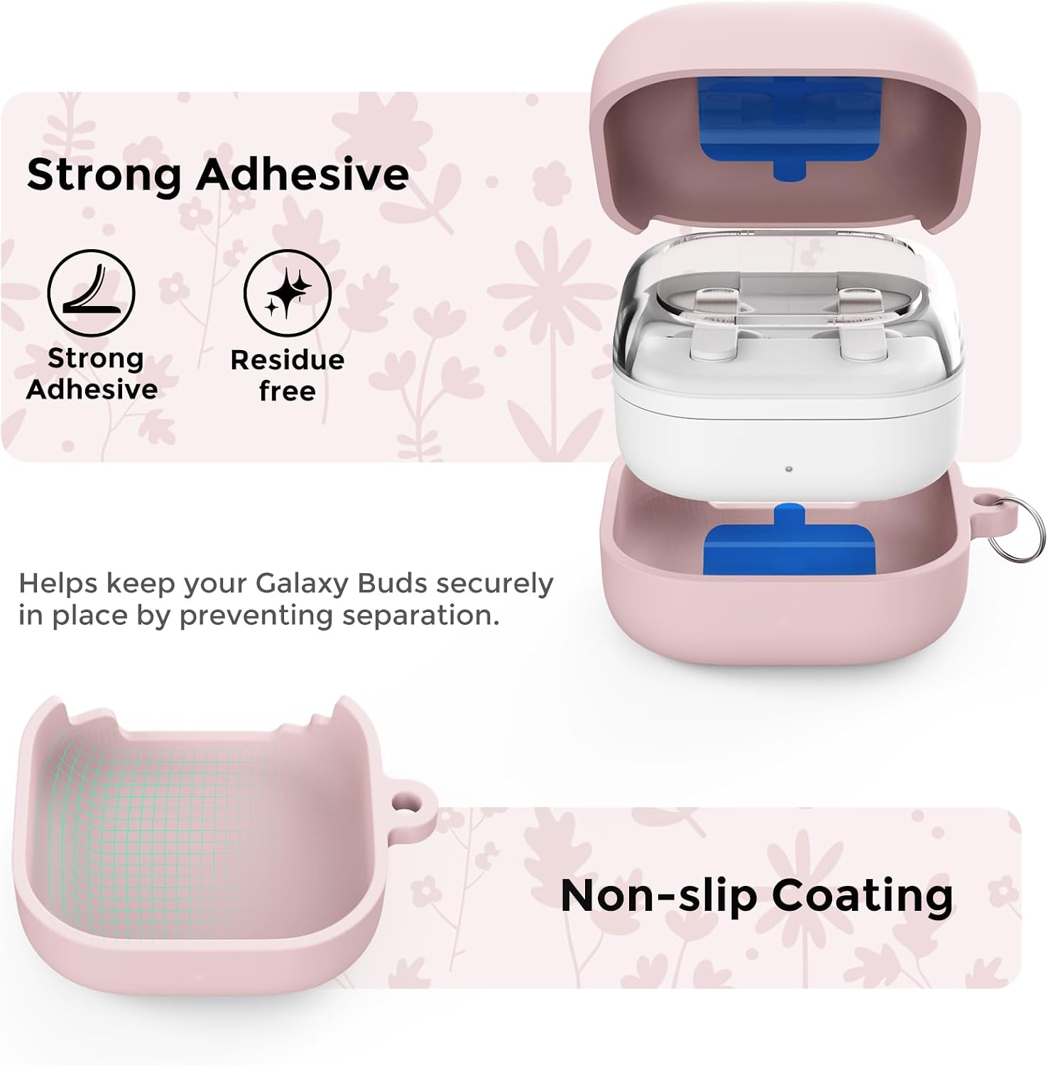 Detalle 2 de AhaStyle Flower Engraved Silicone Case for Samsung Galaxy Buds4 Series (2026) – Cute, Protective Cover with Carabiner