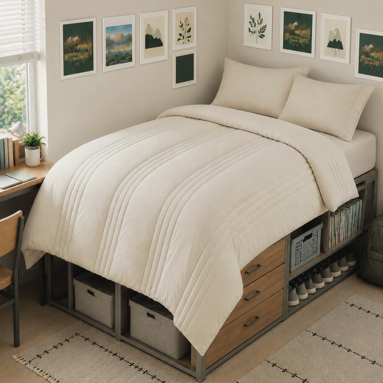 Detalle de CozyLux Twin XL Beige Comforter Set: 5-Piece Bed in a Bag