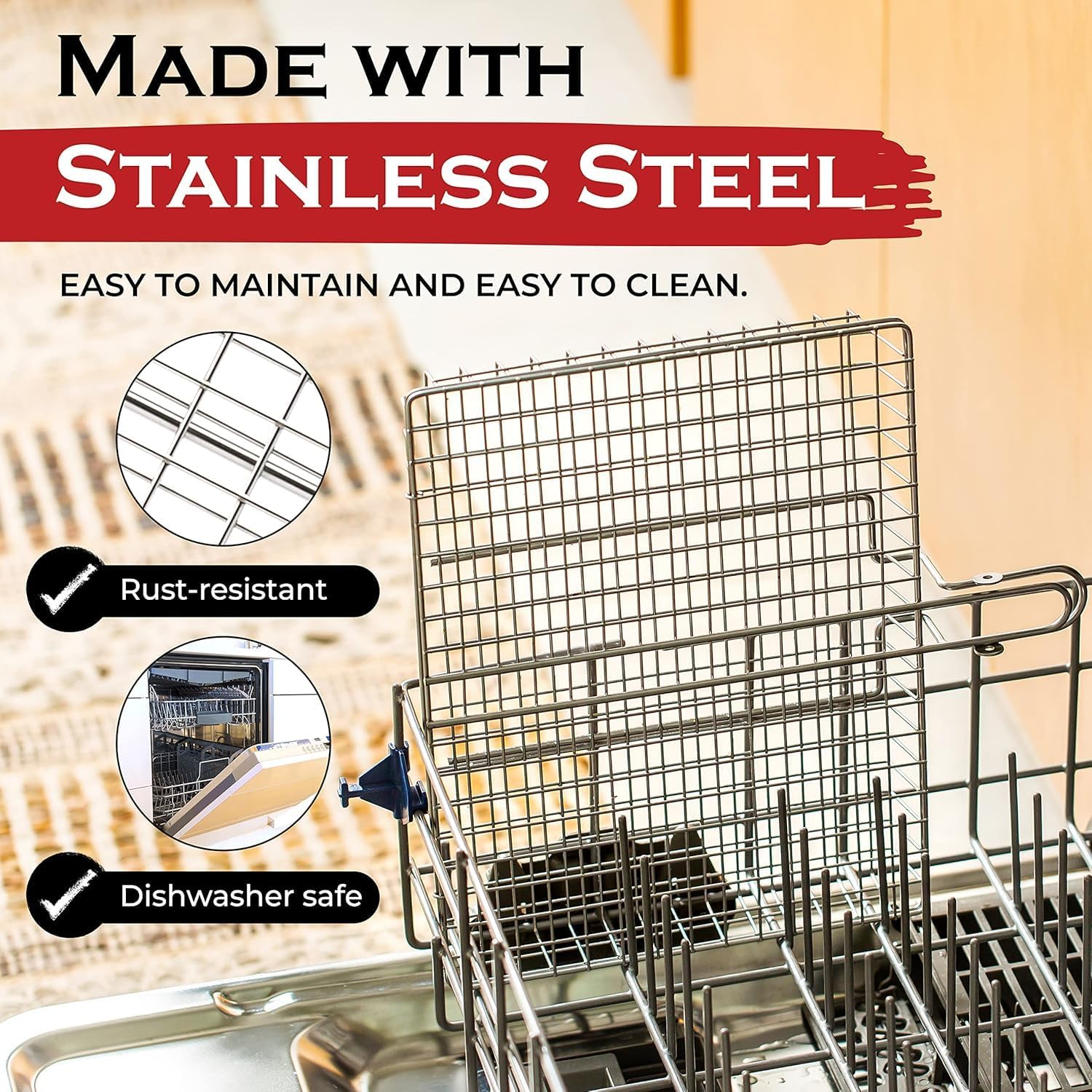 Detalle de SHIZZO EA-G5JB-V5TC Stainless Steel Grill Basket Set with Removable Handle