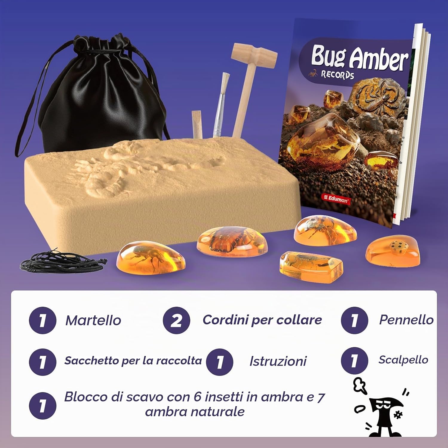 Detalle de EDUMAN Set di Scavi in Ambra per Bambini – Esplora Fossili eInsetti con Strumenti Educativi