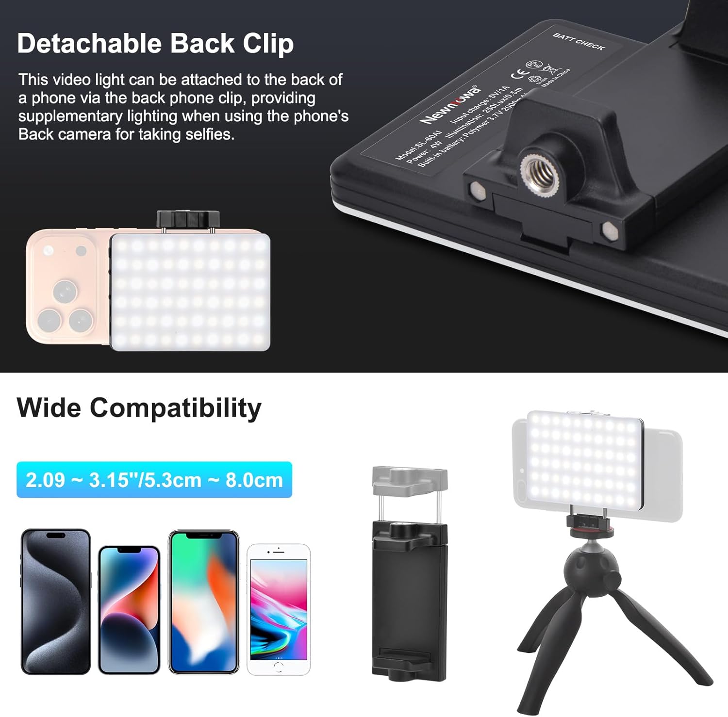 Detalle de Newmowa 60 LED Rechargeable Clip Light for Video