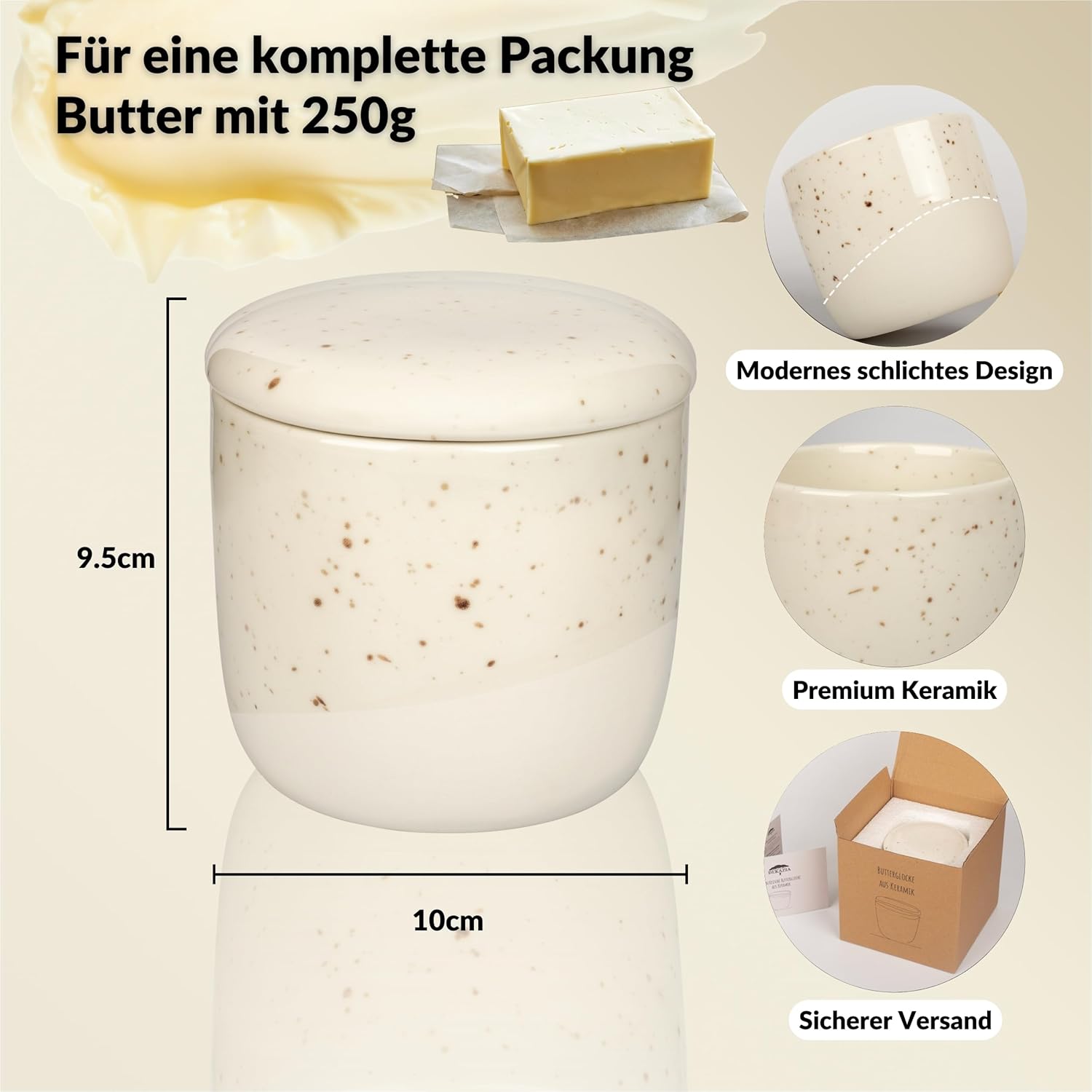 Thumbnail 6 de DEKAZIA Französische Butterdose wassergekühlt (Butterglocke) für 250 g – Keramik mit Wasserrahmen