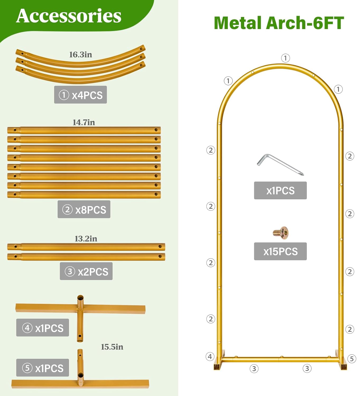 Detalle 2 de CludPark 2-Piece Gold Metal Arch Backdrop Stand — 7.2FT and 6FT Wedding Frame Set