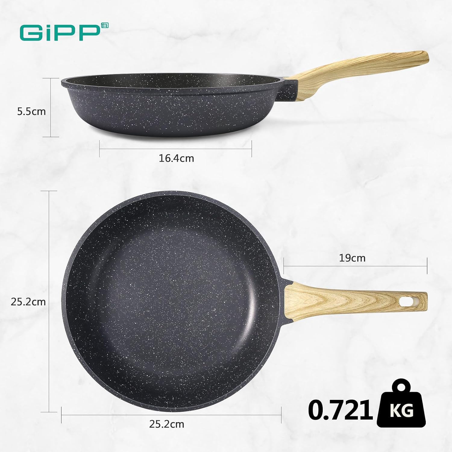 Detalle 2 de GiPP Grey Granite 24cm Nonstick Skillet Frying Pan (PFOA-free) with Heat-resistant Handle