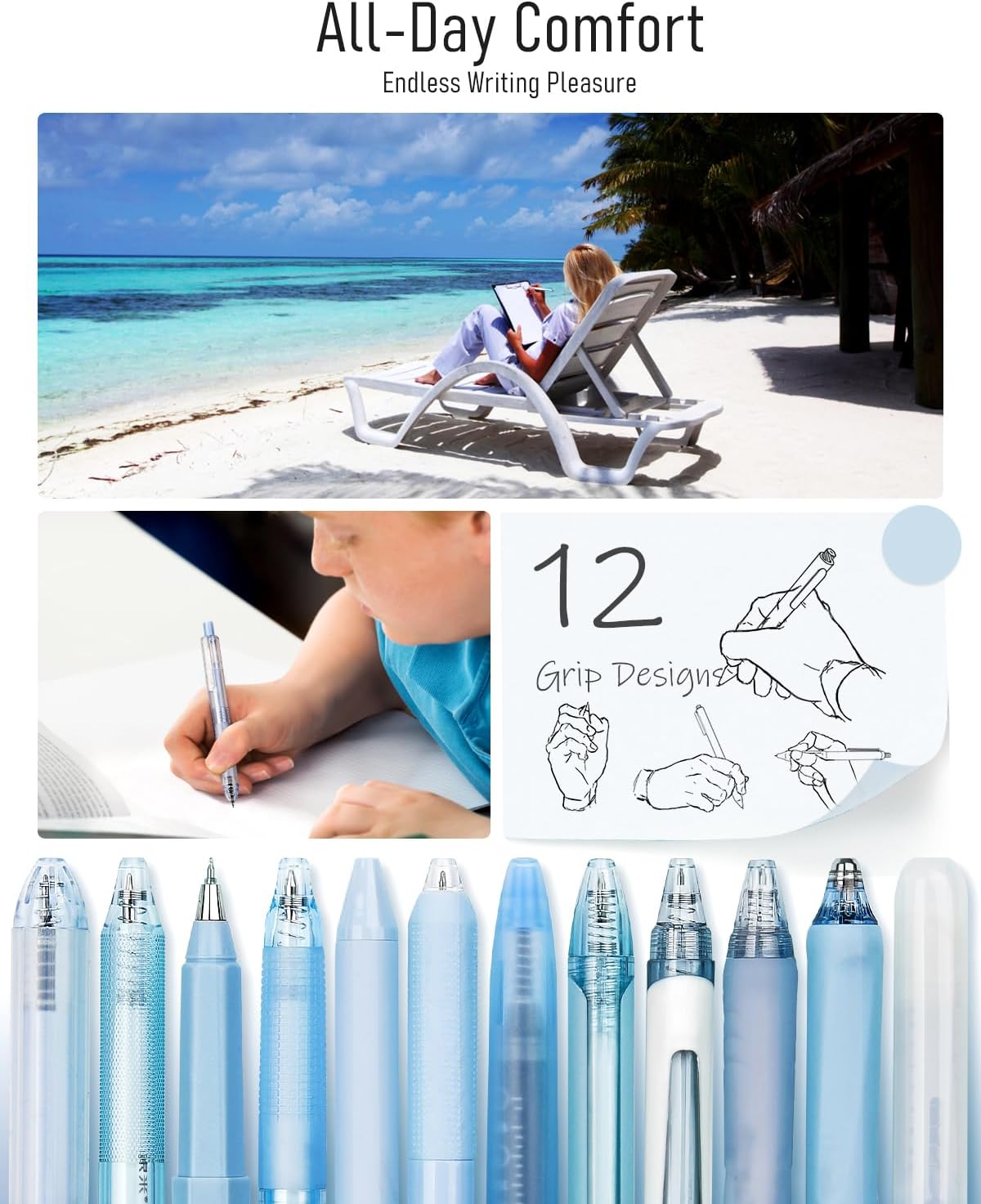 Detalle de Four Candies Gel Pen Set (Pack of 12) 0.5mm Fine Tip – Ocean Series macaron-style pens for school, office & journalling