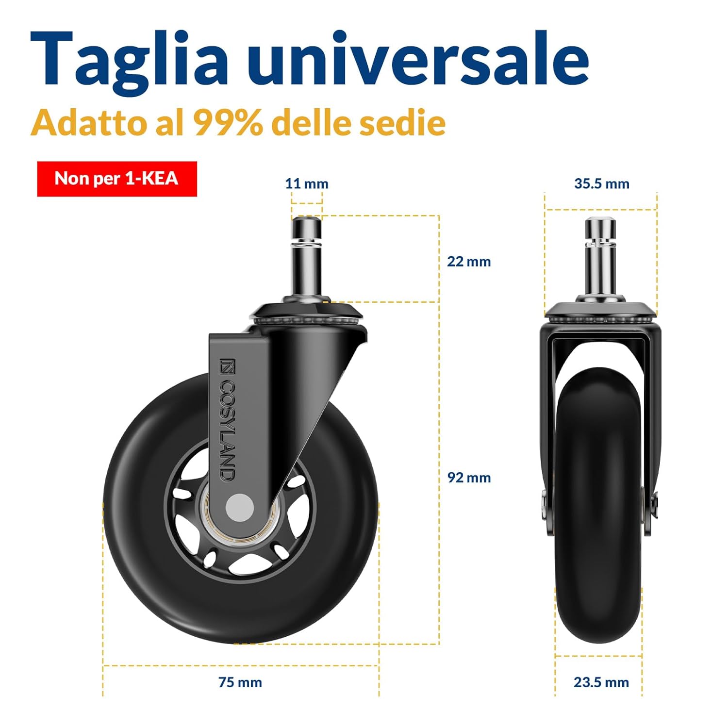 Thumbnail 1 de COSYLAND Ruote per Sedia Ufficio 11x22mm — Ruote silenziose per pavimenti e sedia da ufficio