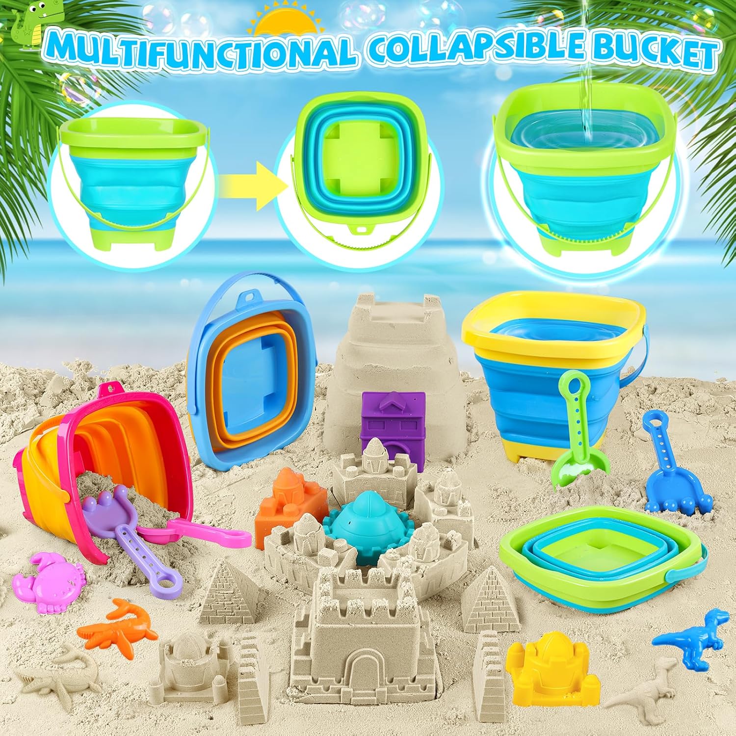 Thumbnail 2 de FHOZGECY Beach Toys: 40-Piece Sand Toys Set with Construction Vehicles and Castle Molds