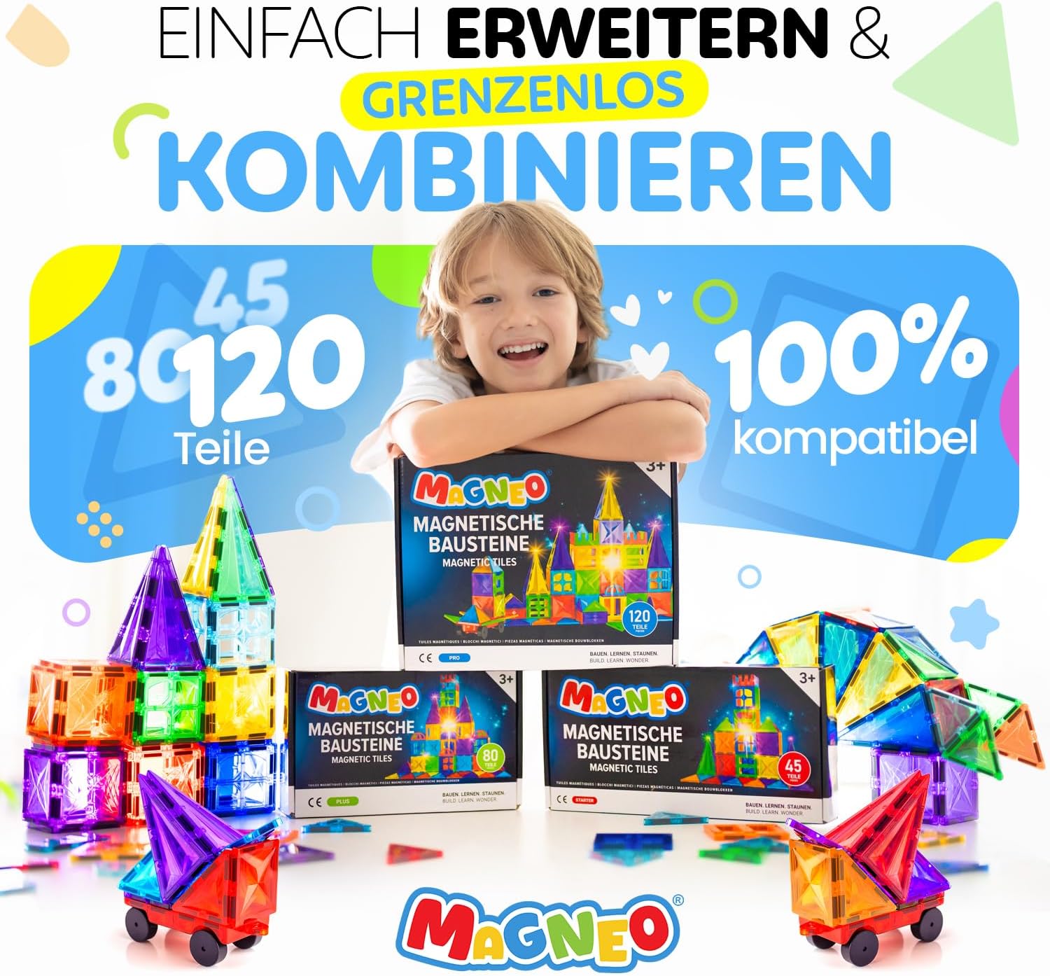 Thumbnail 4 de Magneo® Magnetische Bausteine (80-teilig) – Magnetspielzeug für Kinder ab 3 Jahren