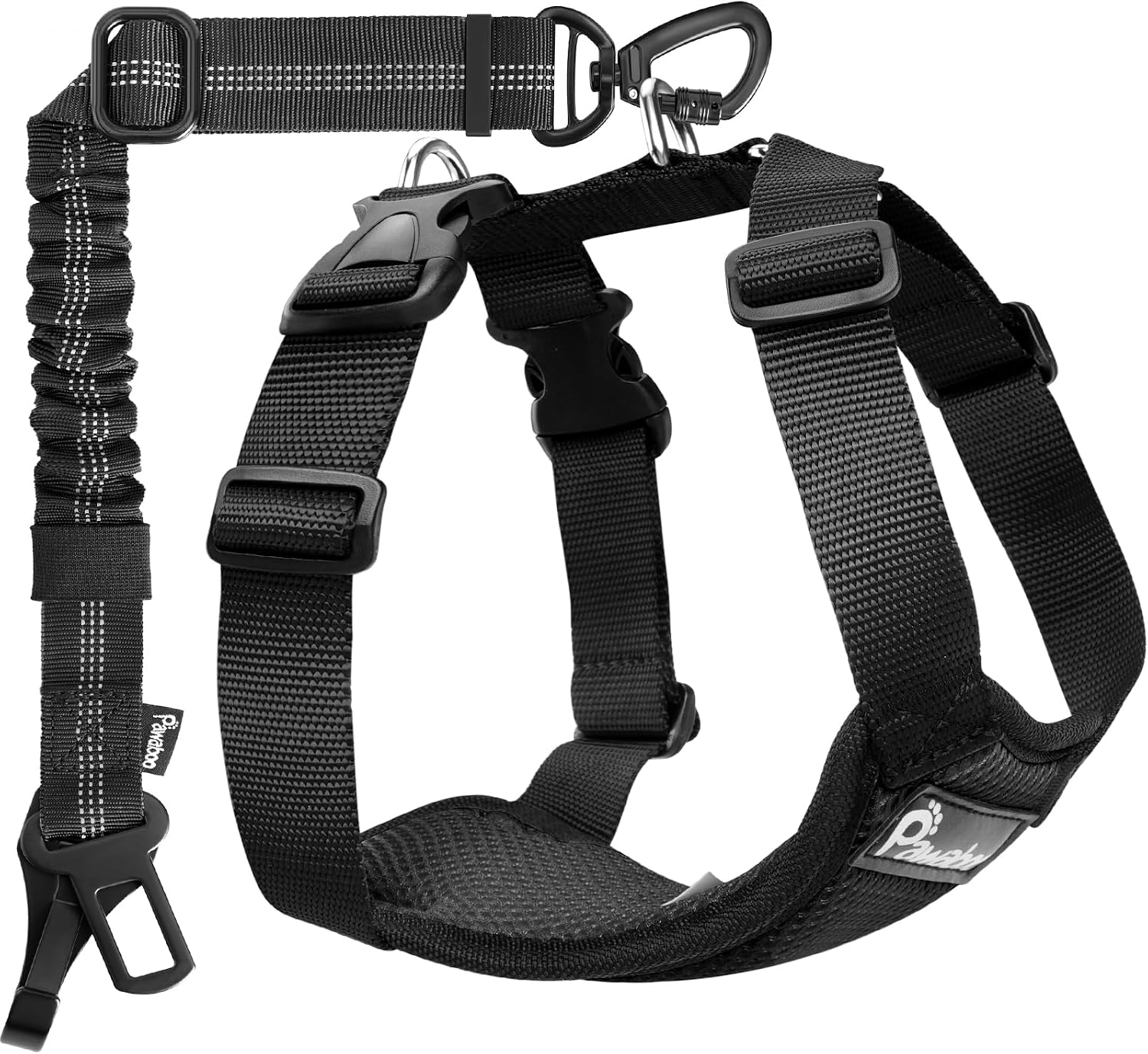 Detalle de Pawaboo Cintura di Sicurezza per Cani da Auto – Imbracatura con Doppia Clip e Gilet Traspirante, Taglie dalla S alla XXL