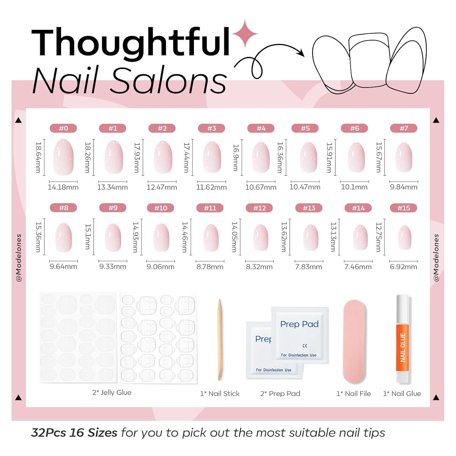 Thumbnail 5 de Modelones Pink Short Polka Dot Press-On Nails – 32-Piece ABS Kit with Glue, Tabs, File, Prep Pads
