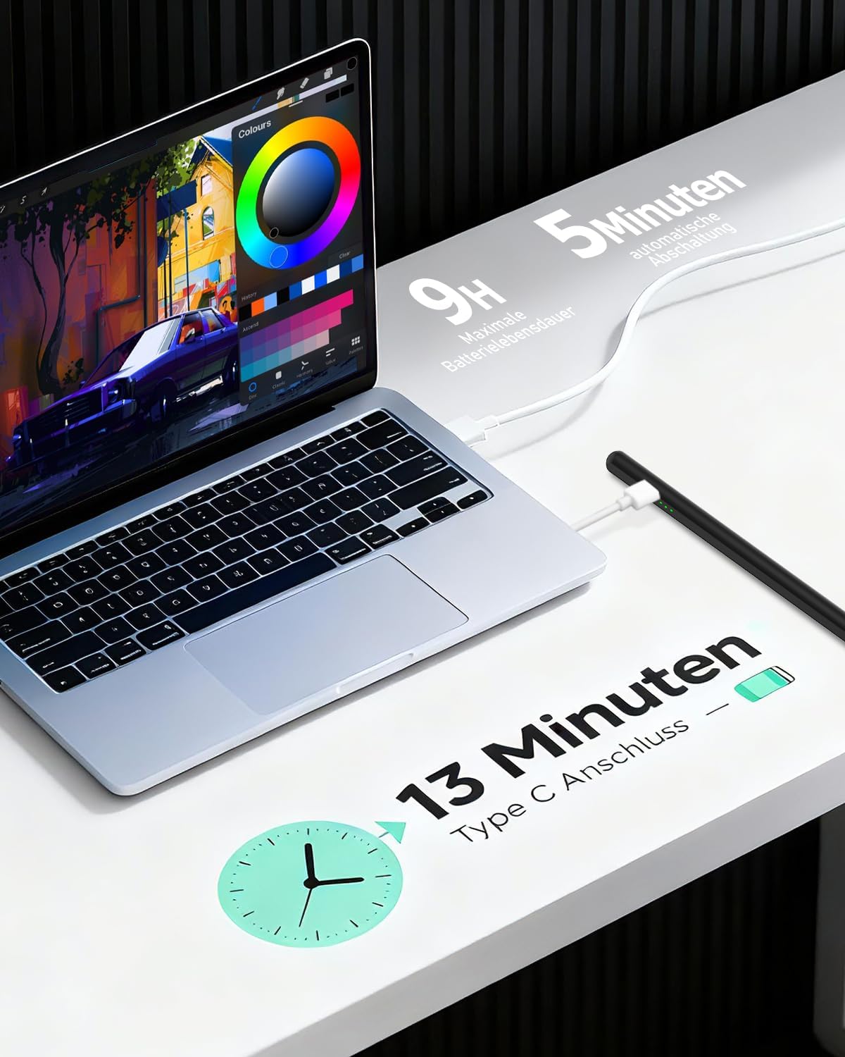 Thumbnail 1 de Varkda Penna stilo compatibile con iPad 10ª/9ª/8ª/7ª/6ª, iPad Air 3/4/5, iPad Pro 11/12,9 e iPad Mini 5/6 (stilo nero, ricarica rapida, magnetico)