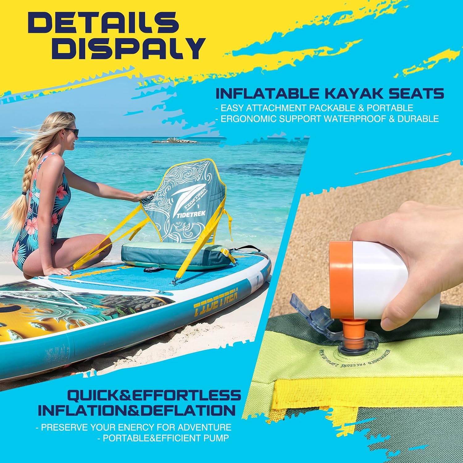 Detalle de TIDETREK Inflatable SUP 11'/11'6" x 33/34" x 6" – Extra-Wide, Stable with Premium Accessory Set