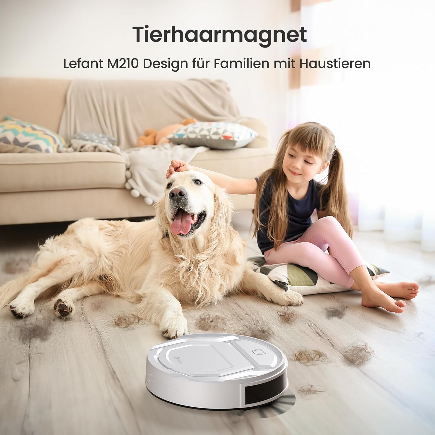 Detalle de Lefant M210P Saugroboter ohne Wischfunktion – kompakt, stark und tierhaarfreundlich