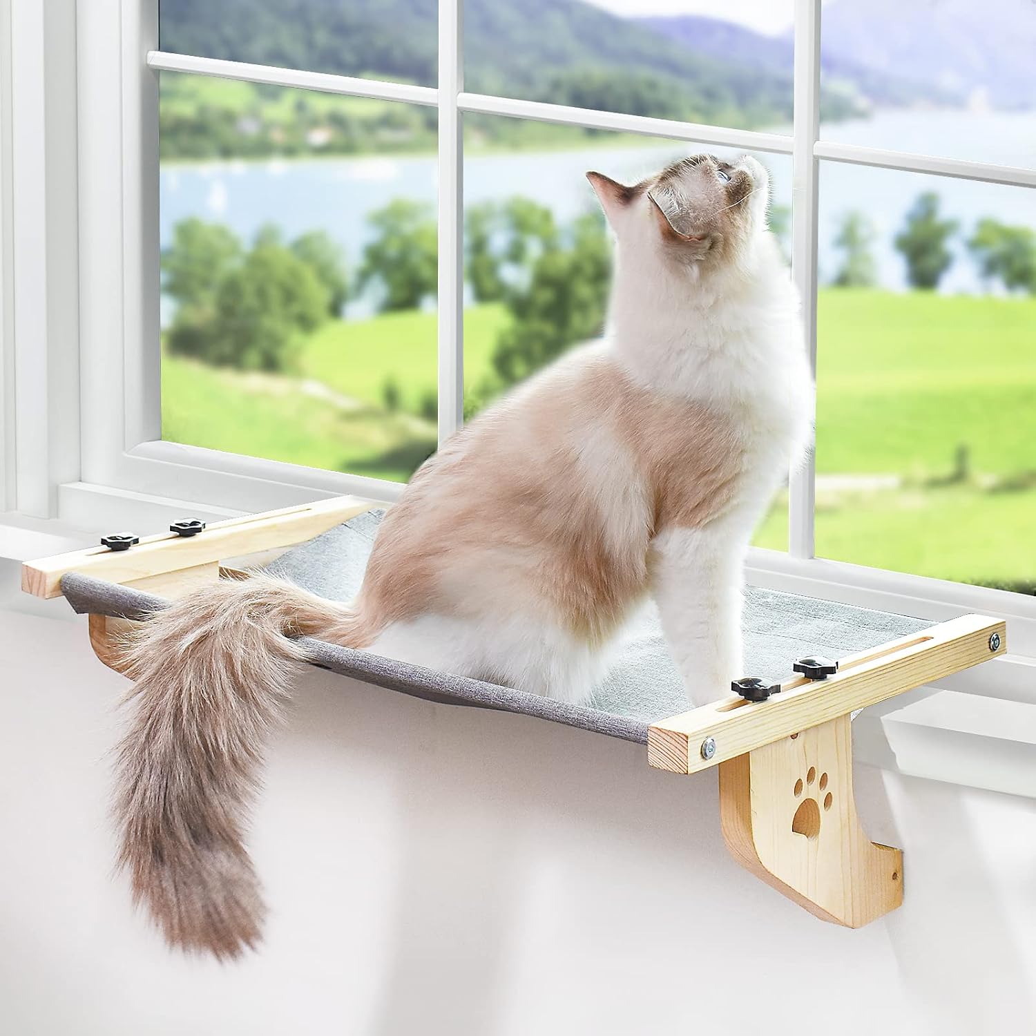 Detalle de AMOSIJOY SP110 Cat Window Perch, 27.5-Inch Wood and Metal Frame