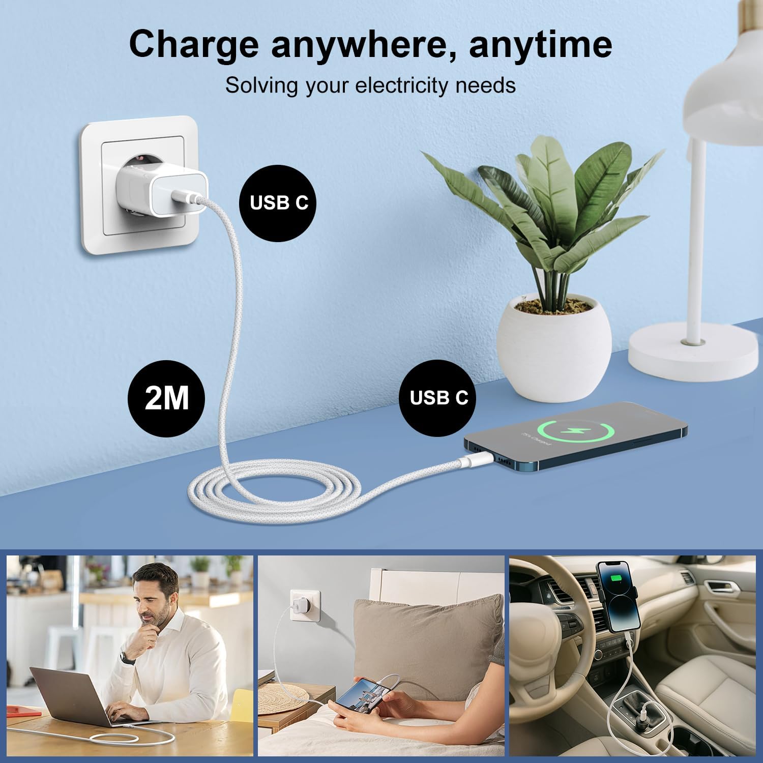 Thumbnail 5 de Bimker chargeur rapide USB-C 30 W pour iPhone 17/16 Pro et iPad (câble USB-C 2 m nylon tressé)