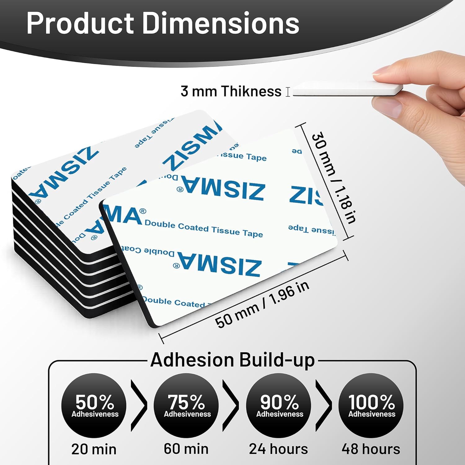 Thumbnail 1 de ZISMA Double Sided Sticky Tape - 50 Pcs Heavy Duty Adhesive Foam Pads (50mm x 30mm)