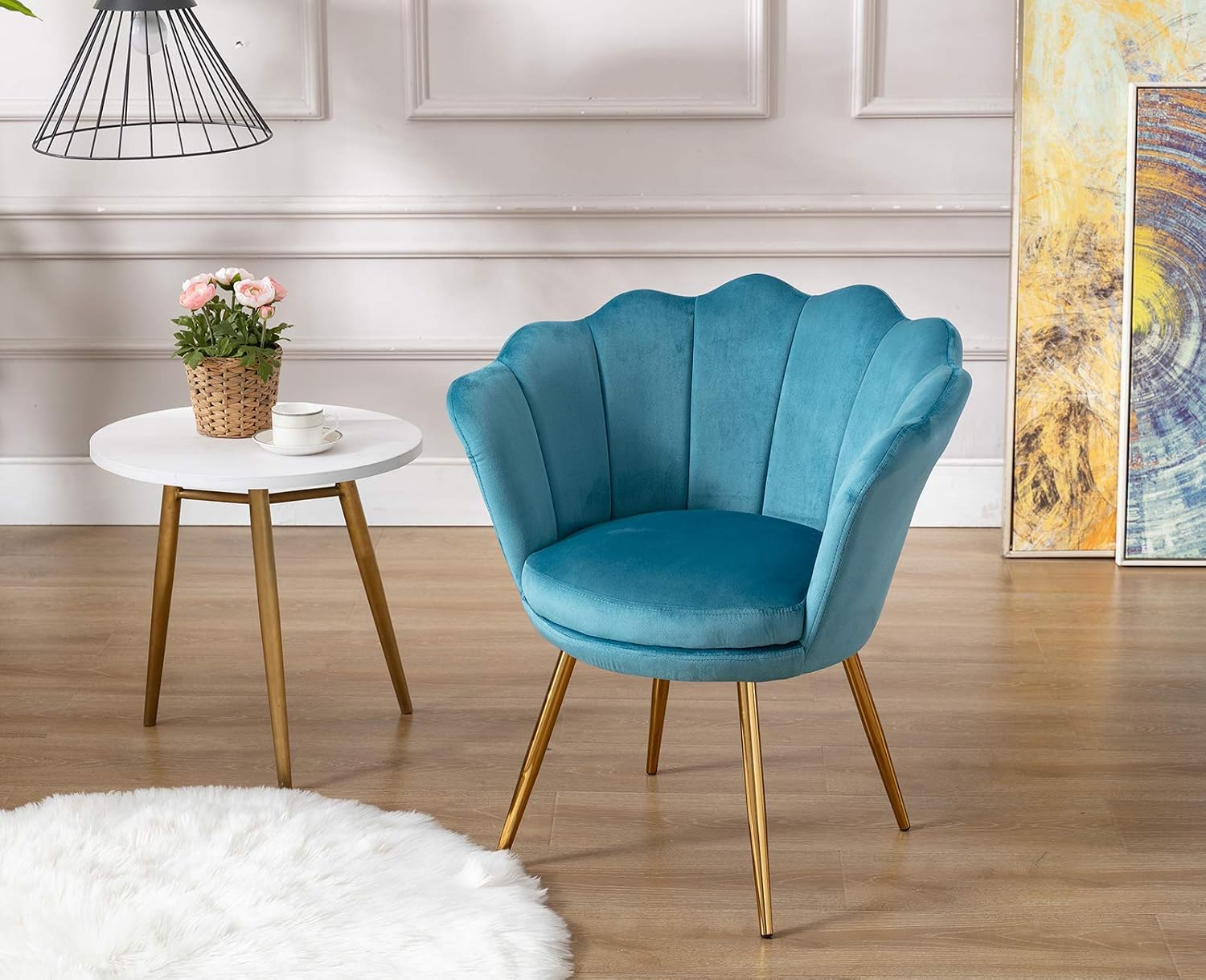 Thumbnail 5 de chairus Armstoel fluwelen kaptafelstoel met gouden poten, blauw