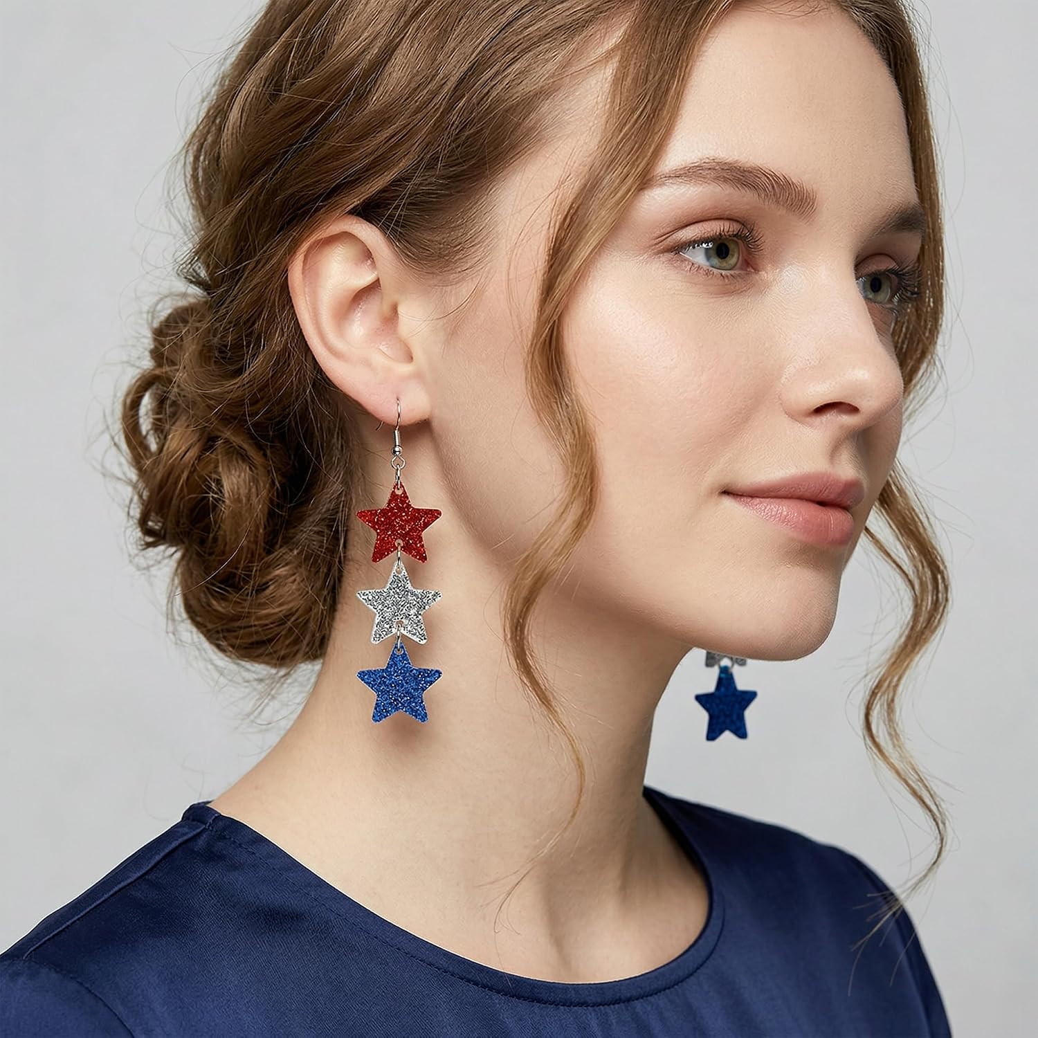 Detalle de MDDRUIQI Patriotic Star Earrings Acrylic
