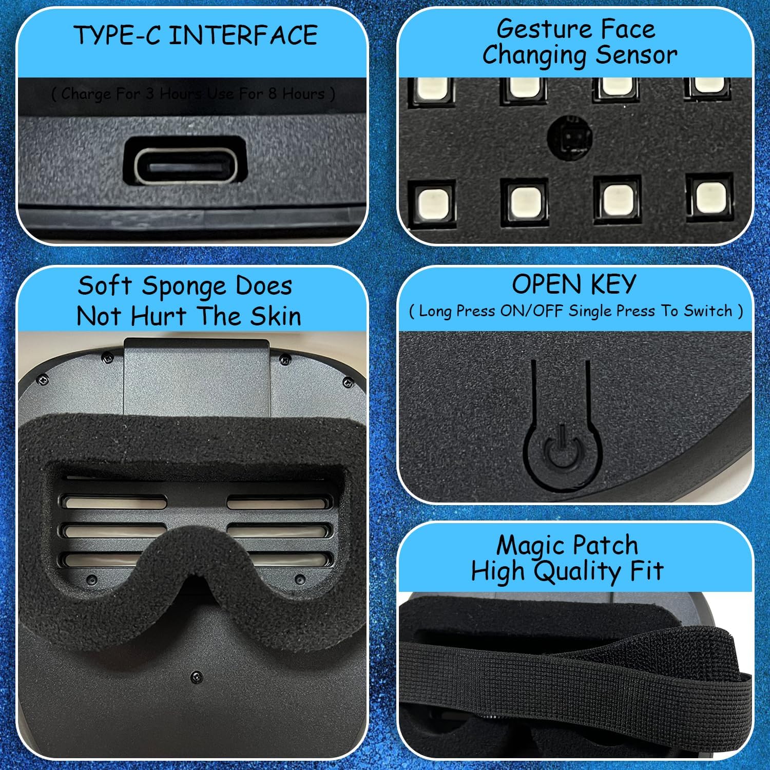 Detalle 2 de COOLGUARDER LED Mask with Gesture Sensing, 25 Dynamic and 25 Static Patterns
