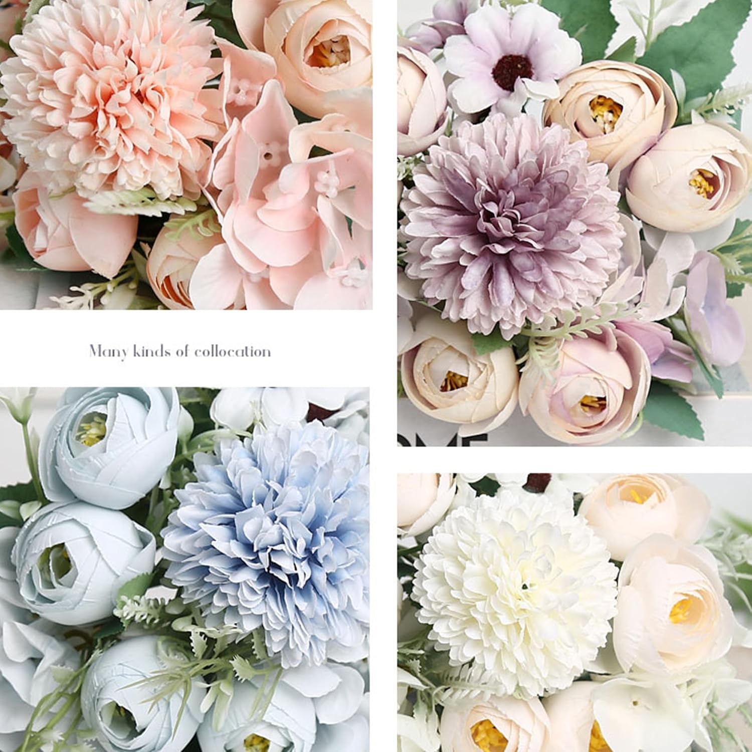 Detalle de BOBISHE Lila Rosenbouquet – künstliche Blumen Strauß 3 Bündel inkl. Geschenkpapier & 20 m Band