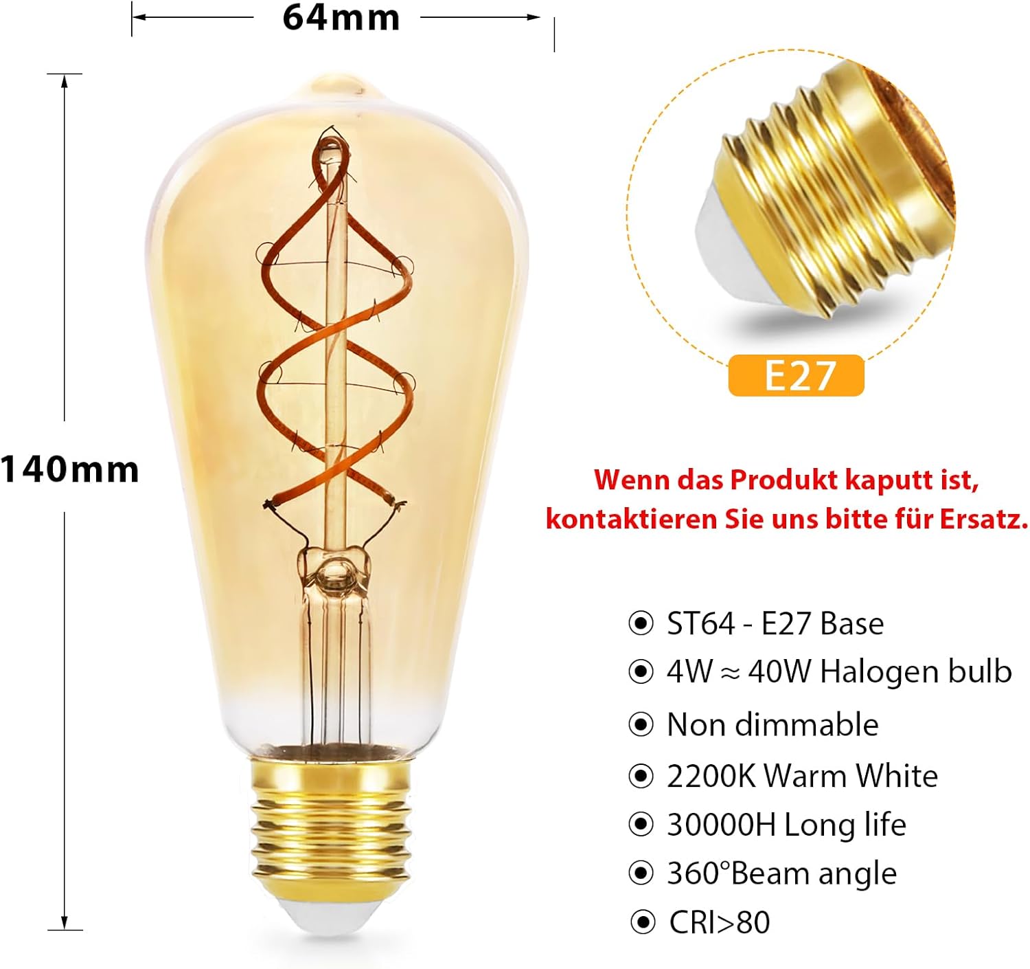 Thumbnail 1 de YindaLux Glühbirne E27 LED Warmweiß 2200K Filament – Vintage-Edison-Look, 4W