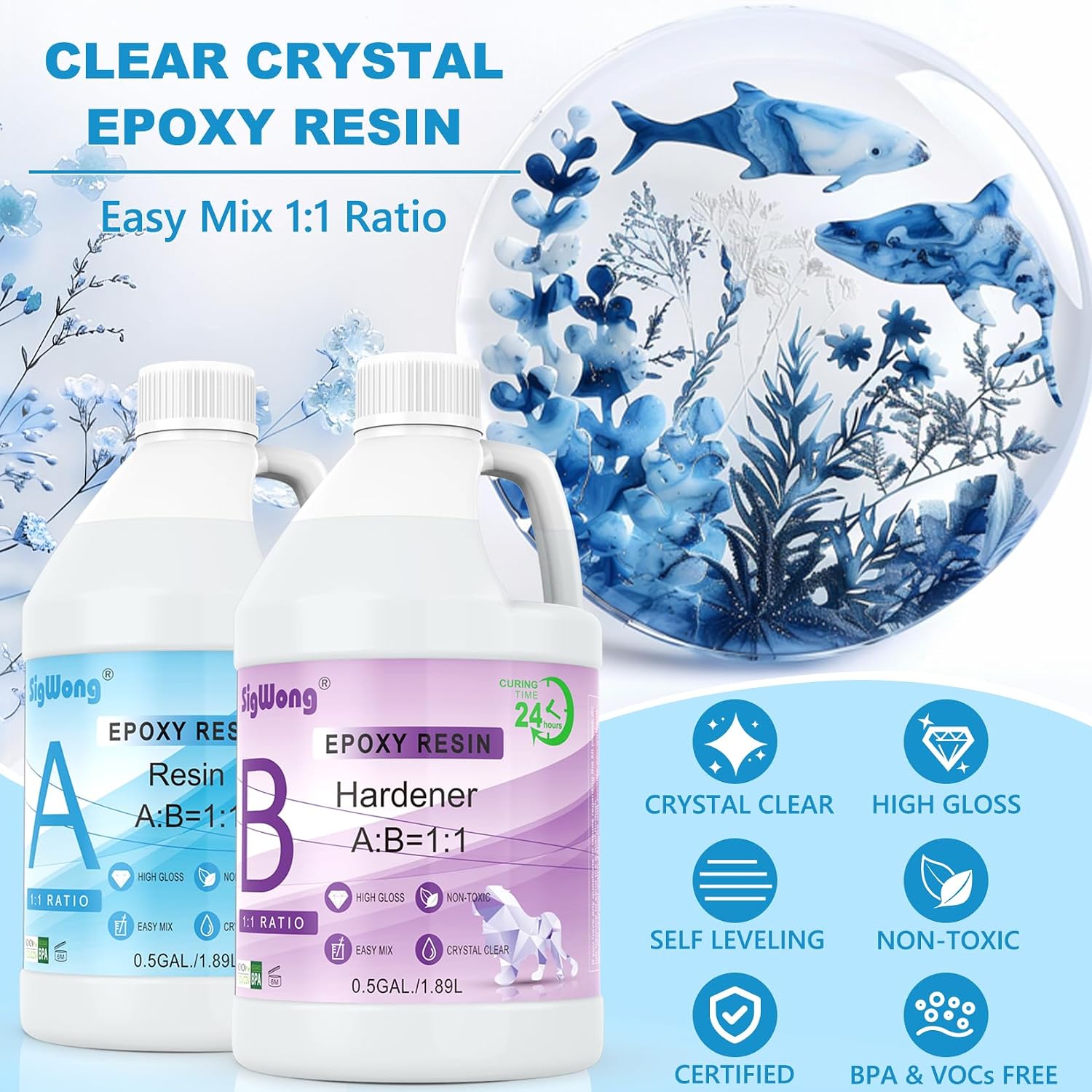 Thumbnail 2 de SigWong Epoxy Resin Clear Crystal Coating Kit 3.78l/4kg (2 Part) for Art, Craft, River Tables