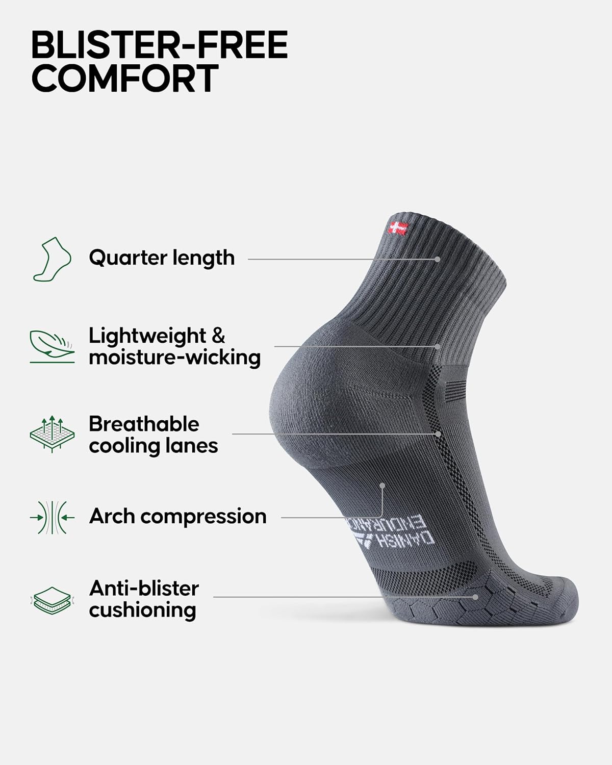 Thumbnail 1 de Danish Endurance Ultra-Comfort Quarter Running Socks (Men & Women) — 3 or 5 Pack