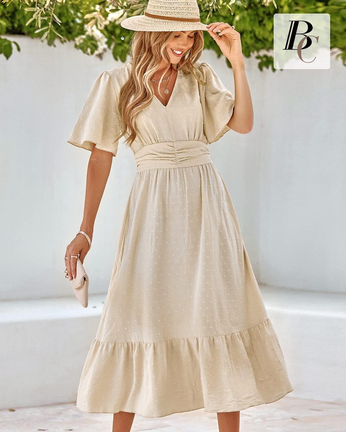 Thumbnail 3 de BebreezChic Sommerkleid Damen Lang Boho mit Swiss-Dot, V-Ausschnitt und hoher Taille