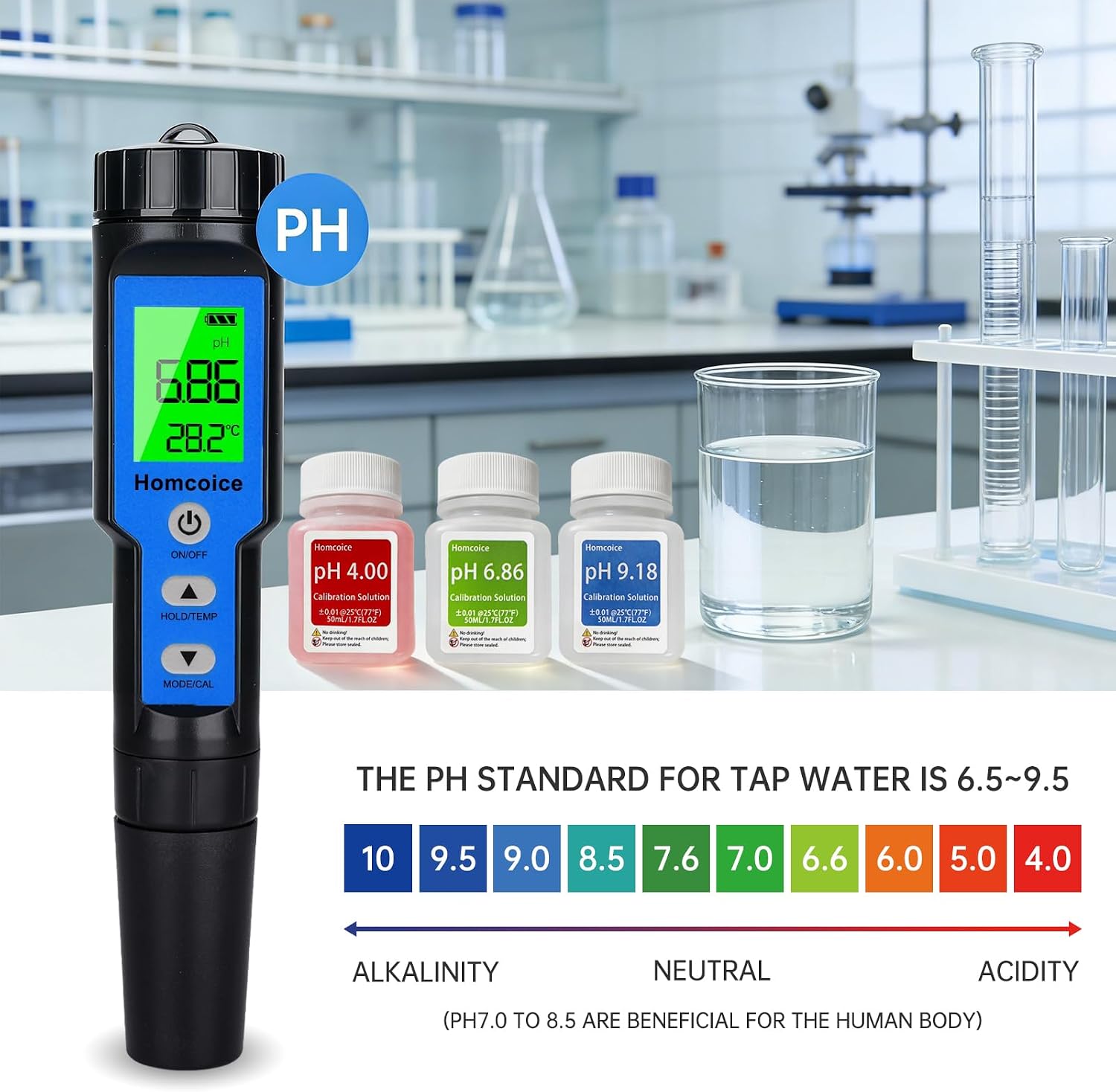 Detalle de Homcoice pH mètre électronique 4 en 1 (pH, TDS, EC, température) étanche IP67