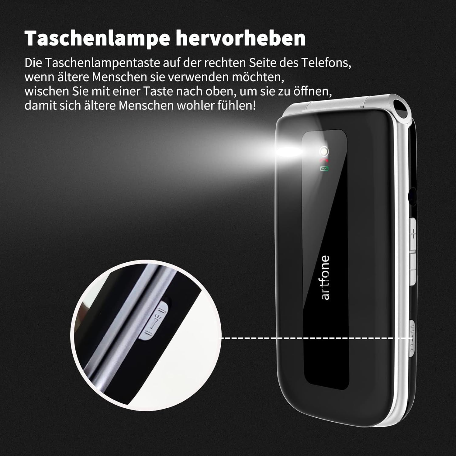 Detalle 2 de artfone F20 Seniorenhandy 1300 mAh Klapphandy