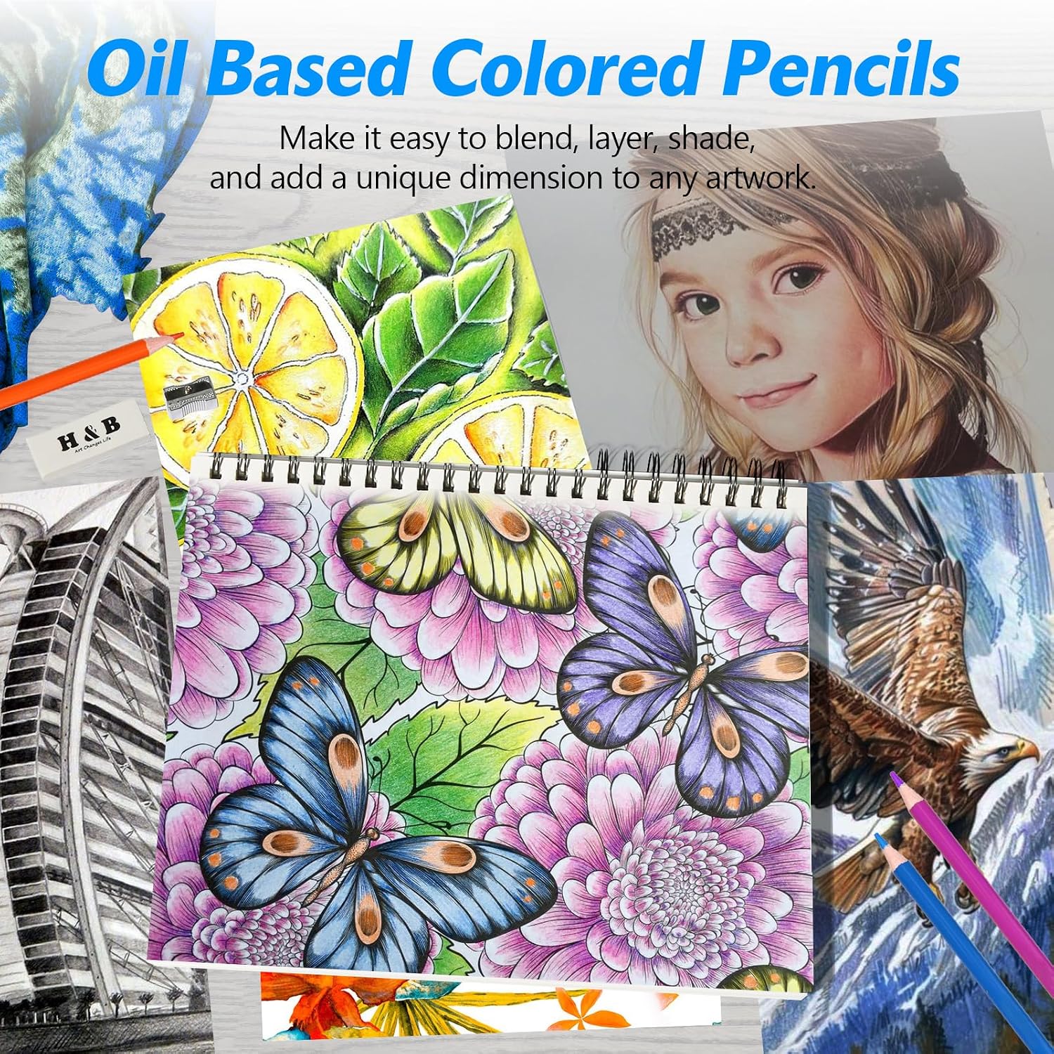 Thumbnail 3 de H & B Colouring Pencils 72-Piece Oil-Based Coloured Pencil Set with Colouring Book