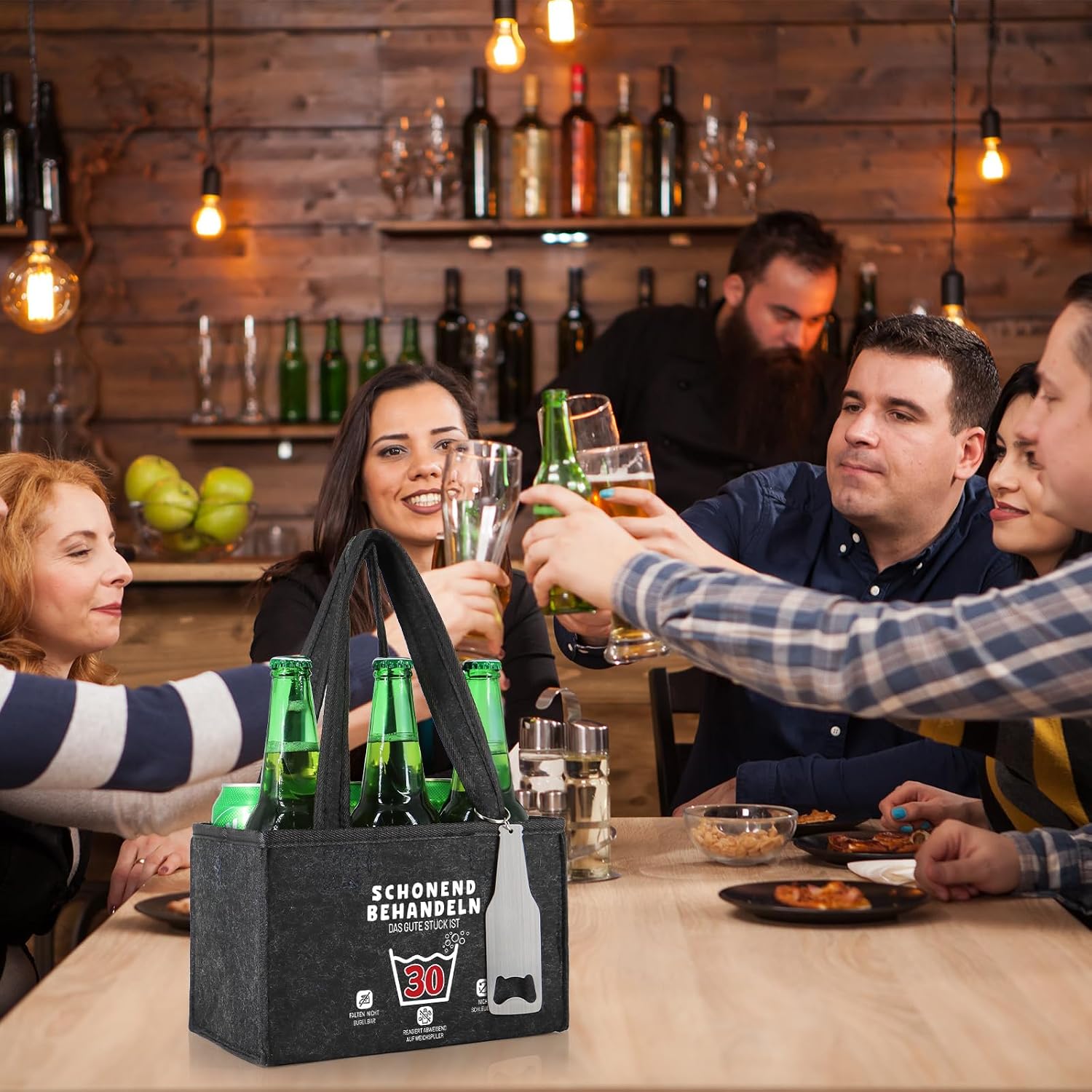 Thumbnail 5 de WenmthG 30 Geburtstag Bier-Geschenketasche mit Flaschenöffner und Grußkarte – praktische Sextett-Tasche für 6 Getränke