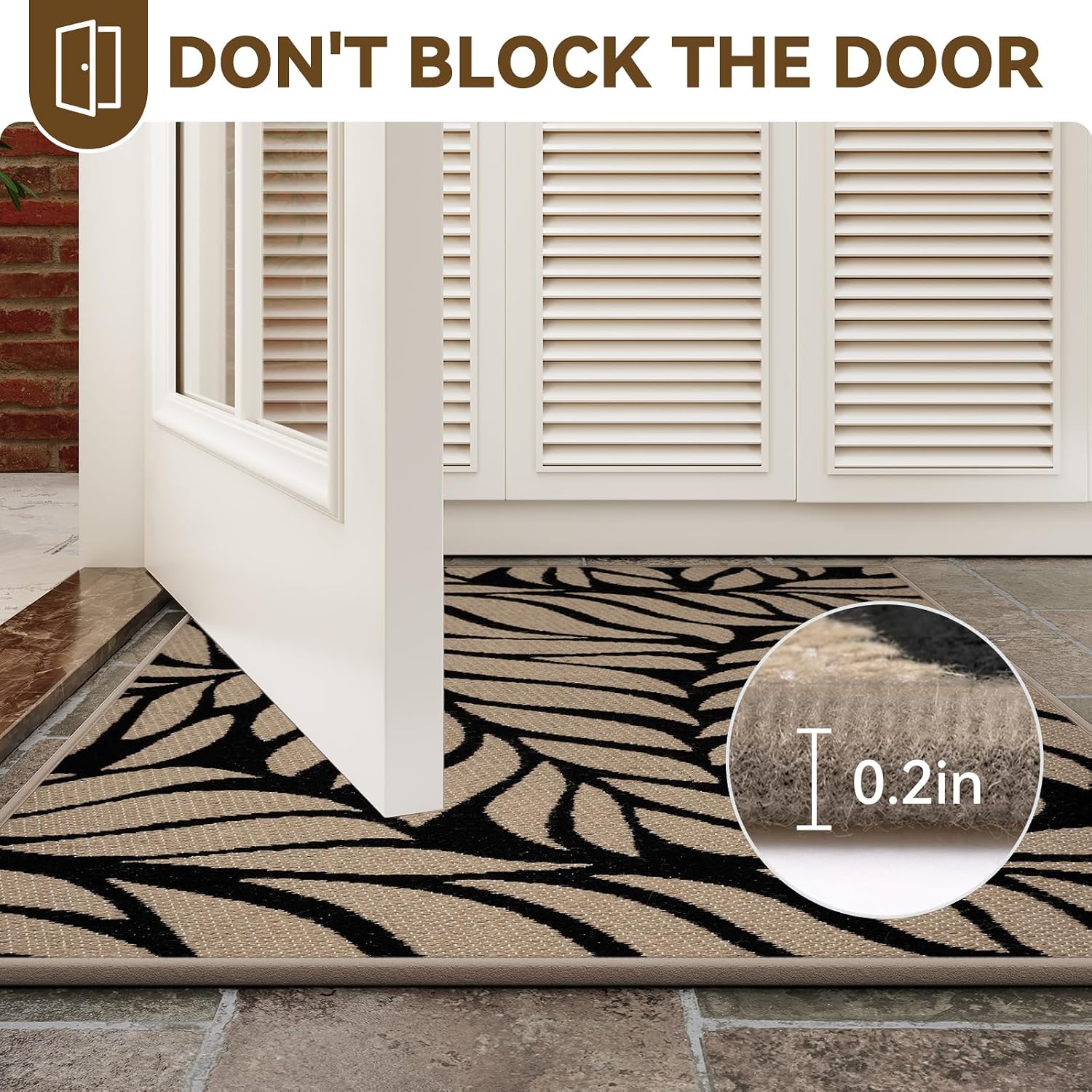 Thumbnail 3 de QiCaiJia Brown Entryway Doormat, 31 x 47-Inch Low-Profile Washable Mat